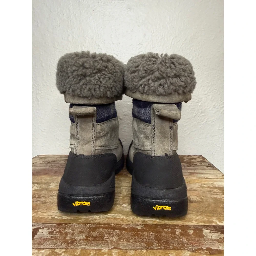 UGG Butte Kids 13 Winter Boot Gray Navy Plaid Waterproof Sheepskin Snow Boots